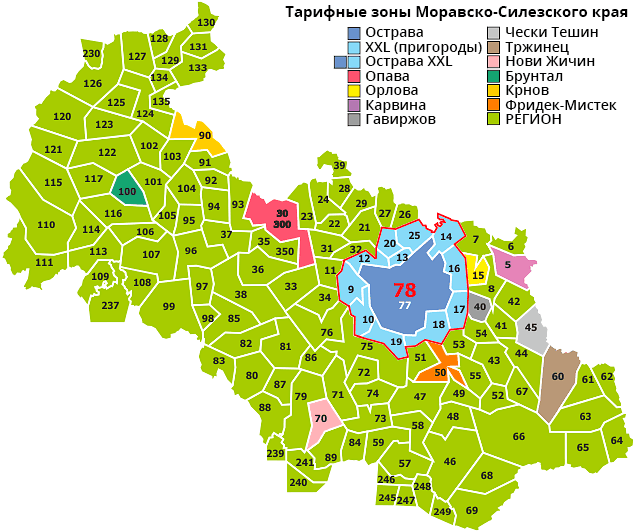 Тарифные зоны Моравско-Силезского края
